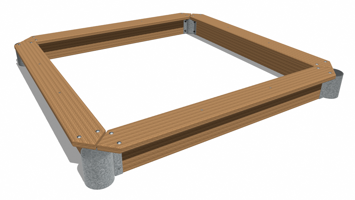 Sandkasten mit Eckelementen aus Stahl