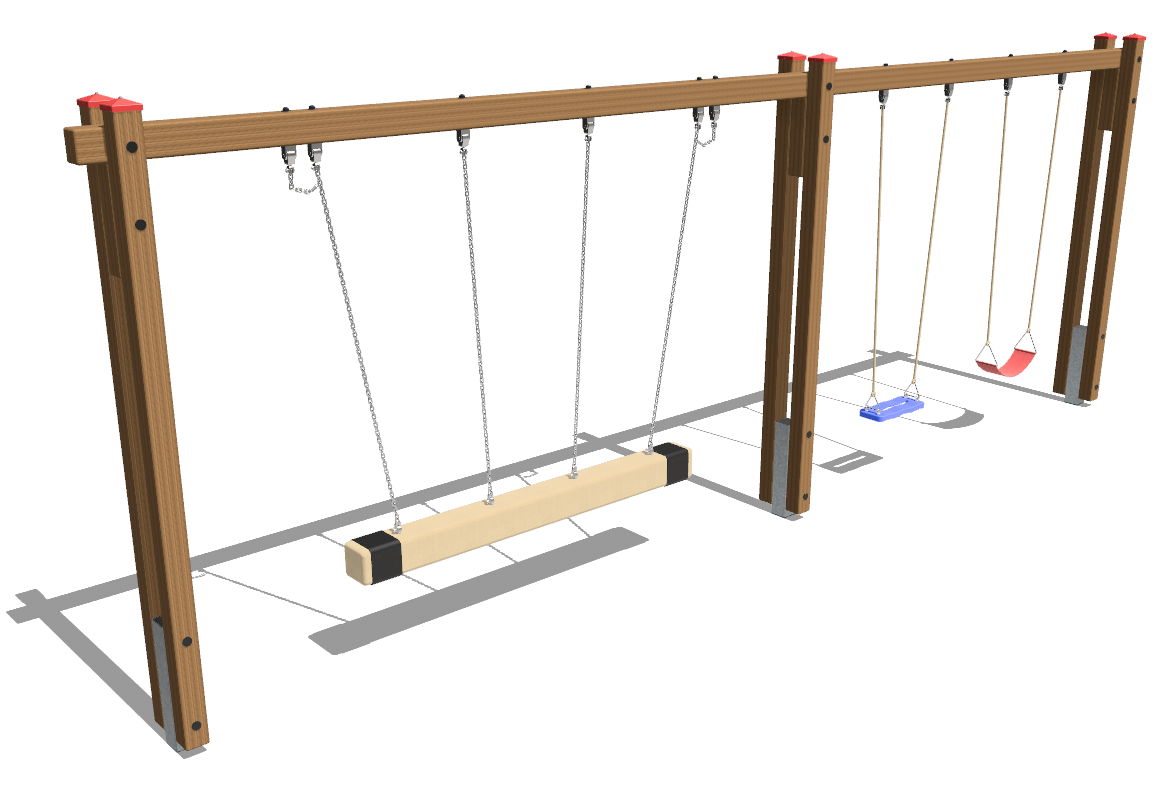 Balançoire siège en corde trio avec balançoire double en bois équarri