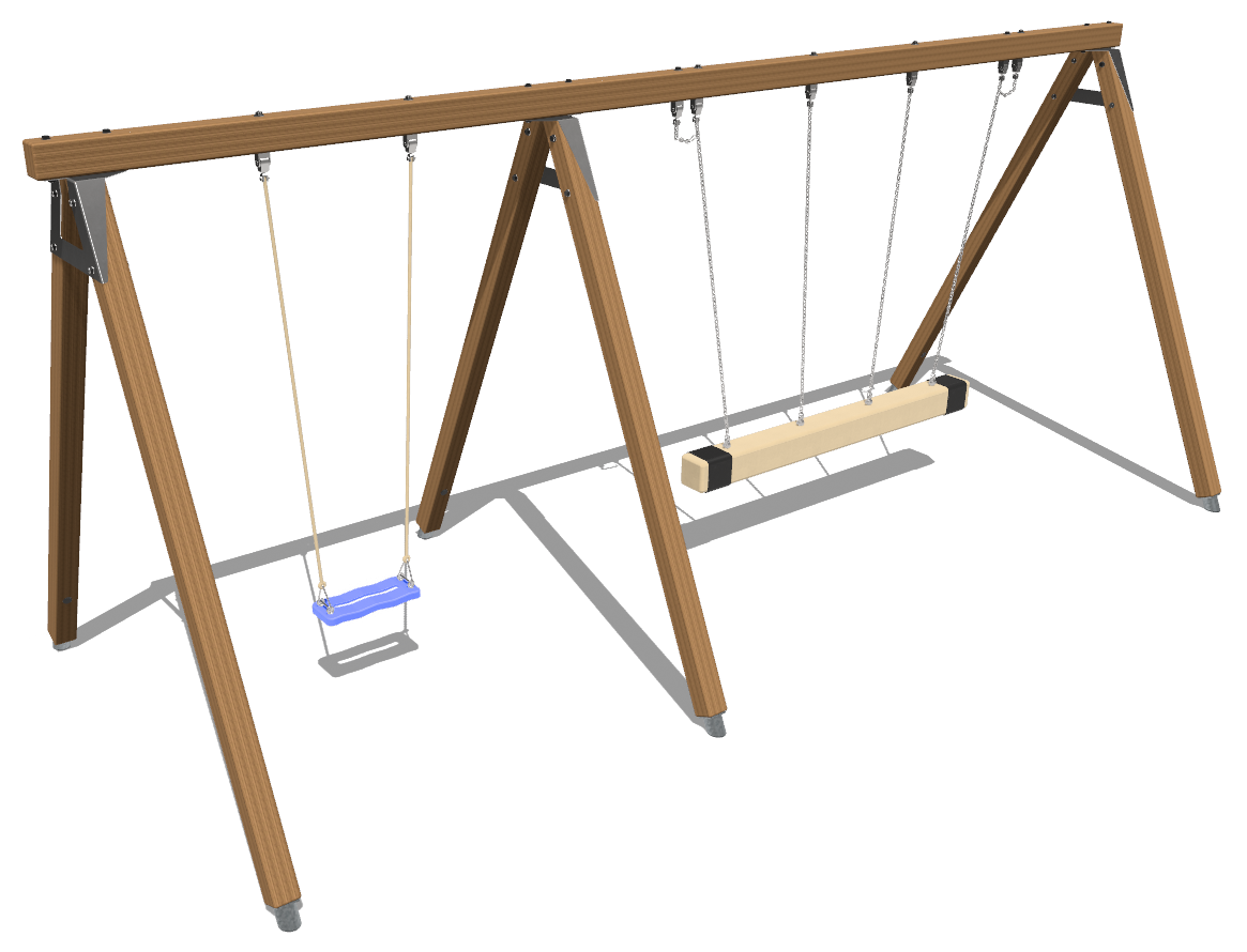  Balançoire siège en corde trio avec balançoire simple en bois équarri avec supports croisés