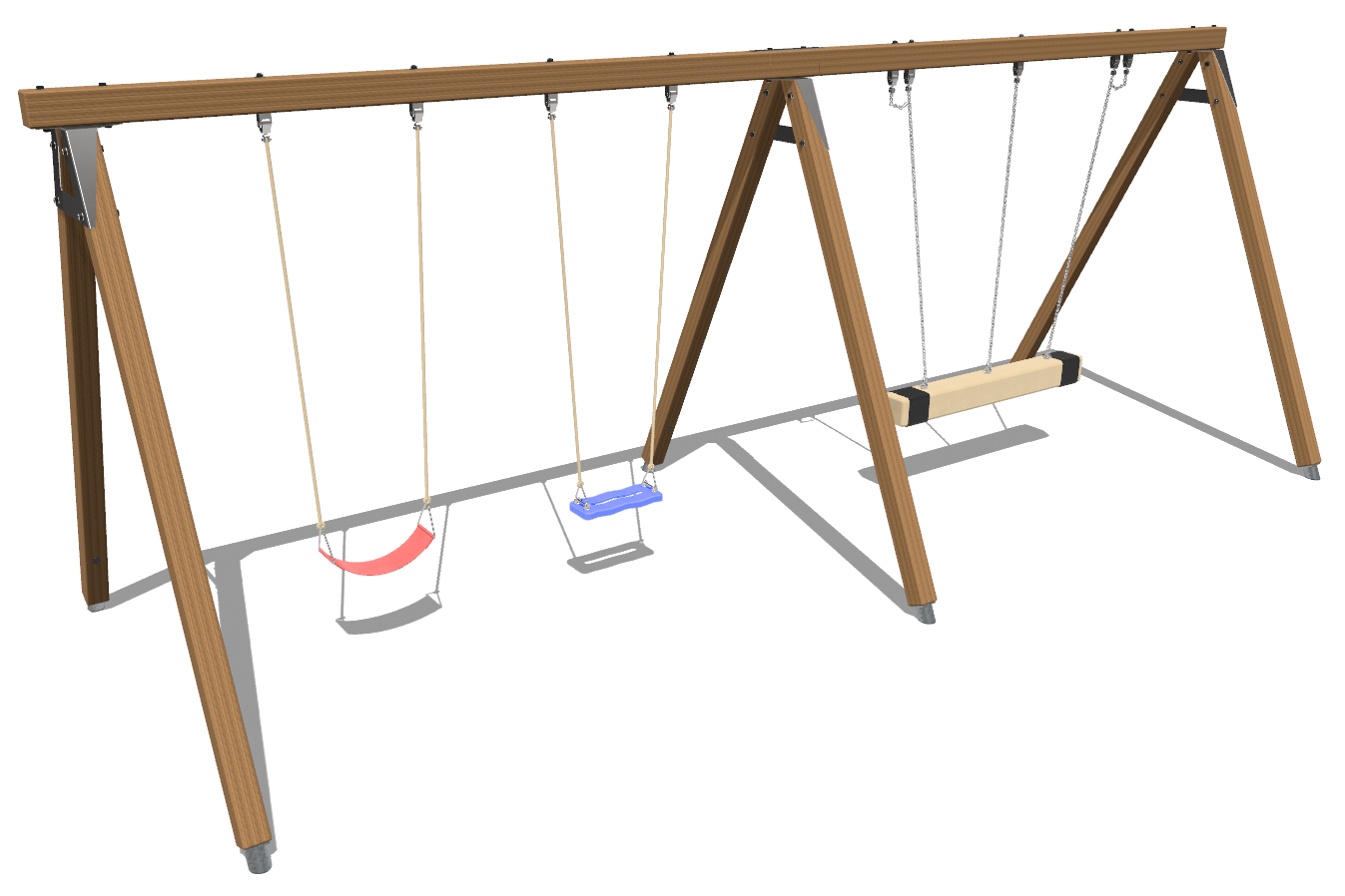  Balançoire siège en corde duo avec balançoire double en bois équarri avec supports croisés