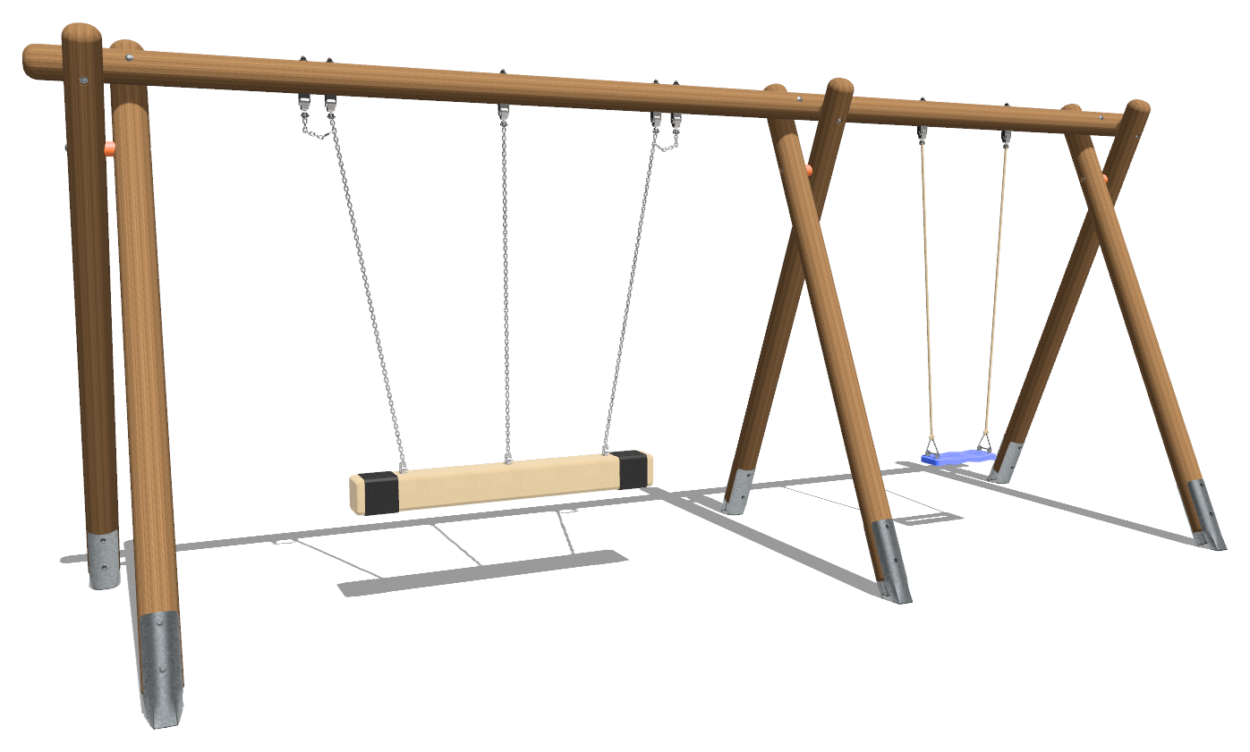 Balançoire siège en corde duo avec balançoire simple en rondin