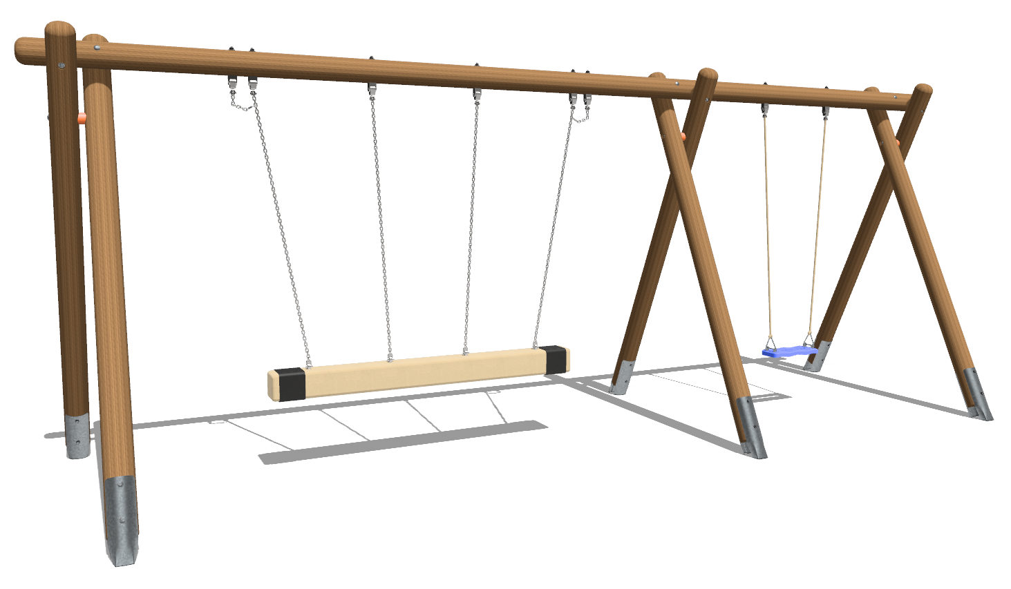 Blançoire siège eb corde trio avec balançoire simple en rondin