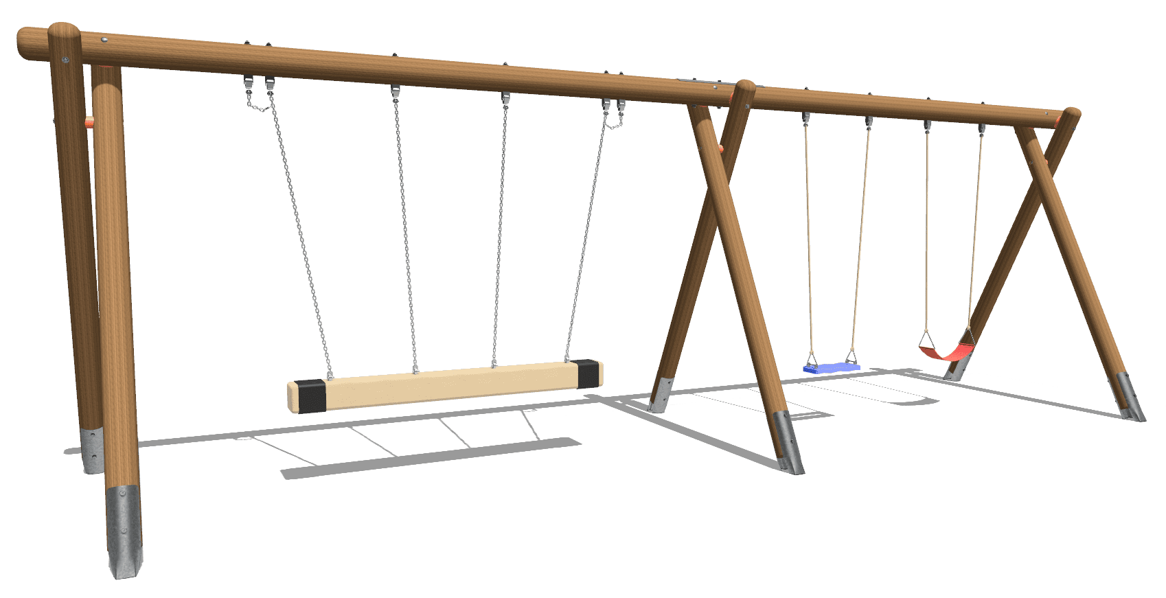  Balançoire siège en corde trio avec balançoire double en rondin