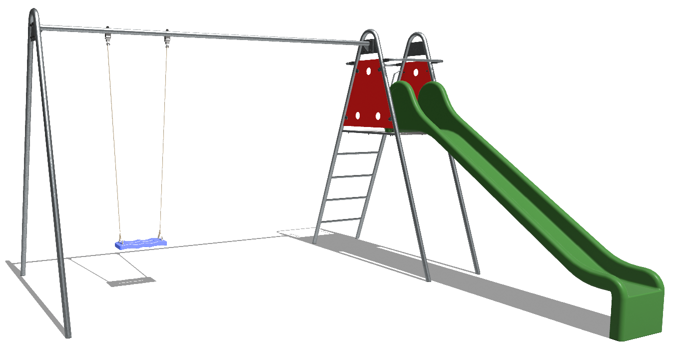 Toboggan avec tourelle d'accès et balançoire simple en métal