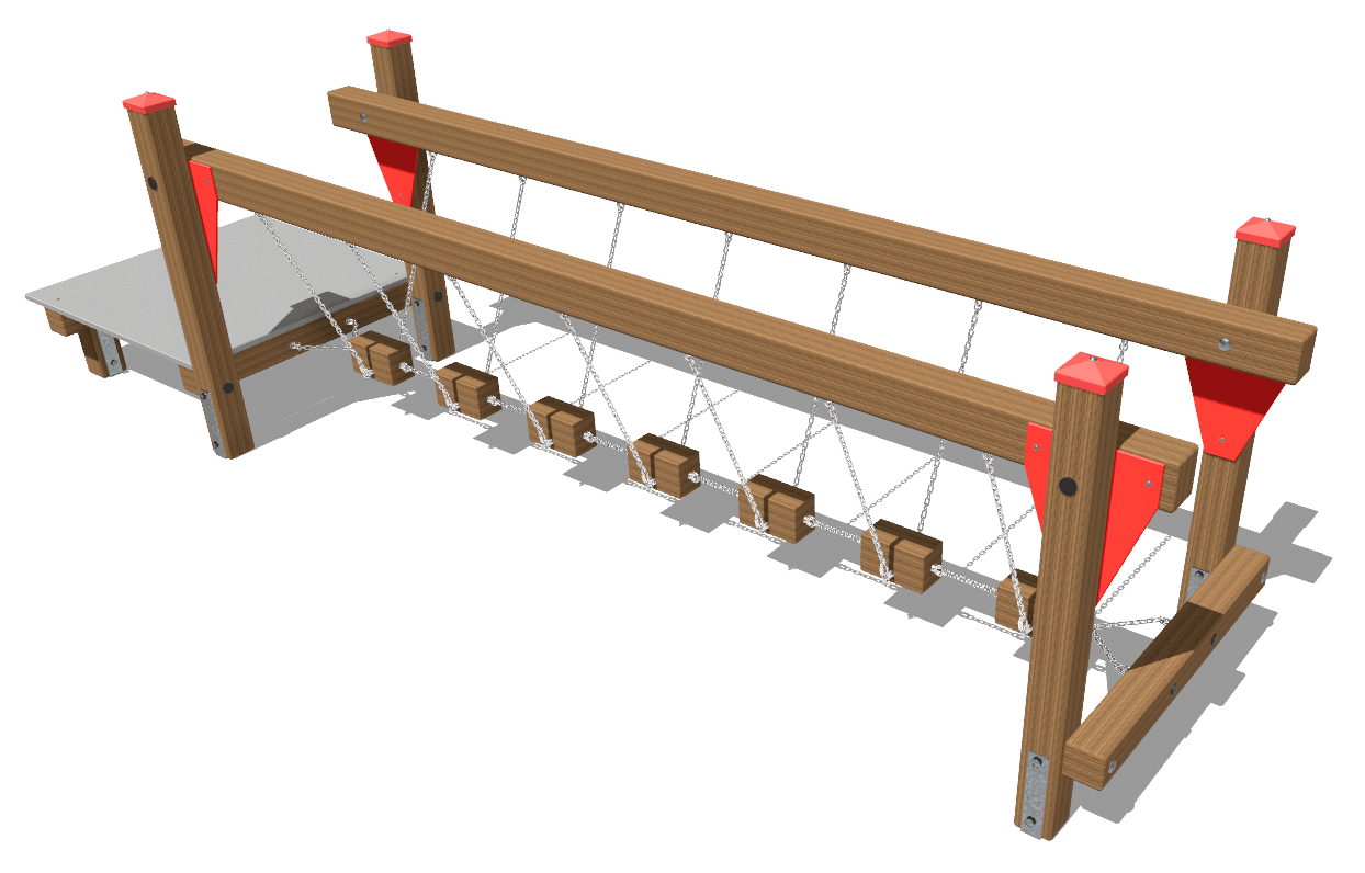 Passerelle branlante en bois équarri